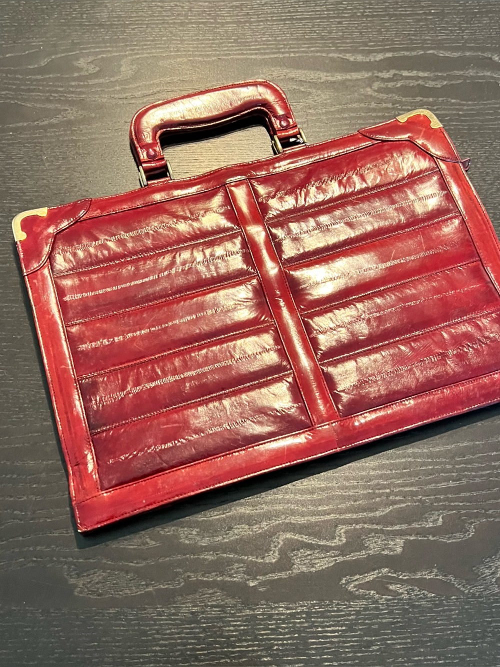 Vintage Red Quilted Leather Tote with Top Handle
